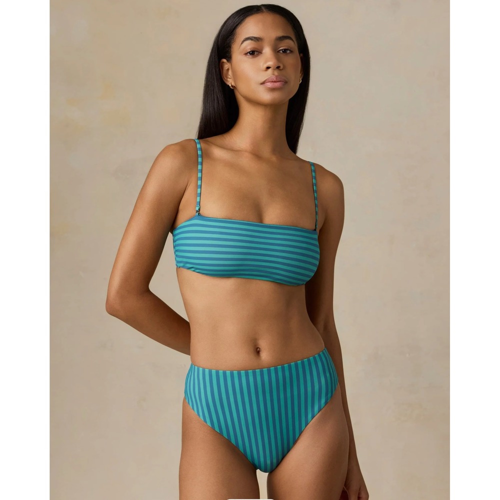 Faherty Summerset Bikini Set in Sea Blue Stripe, Top L Bottoms M NWT